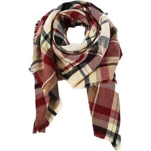 Women's Fall Winter Scarf Tassel Plaid Scarf Warm Soft Chunky Large Blanket